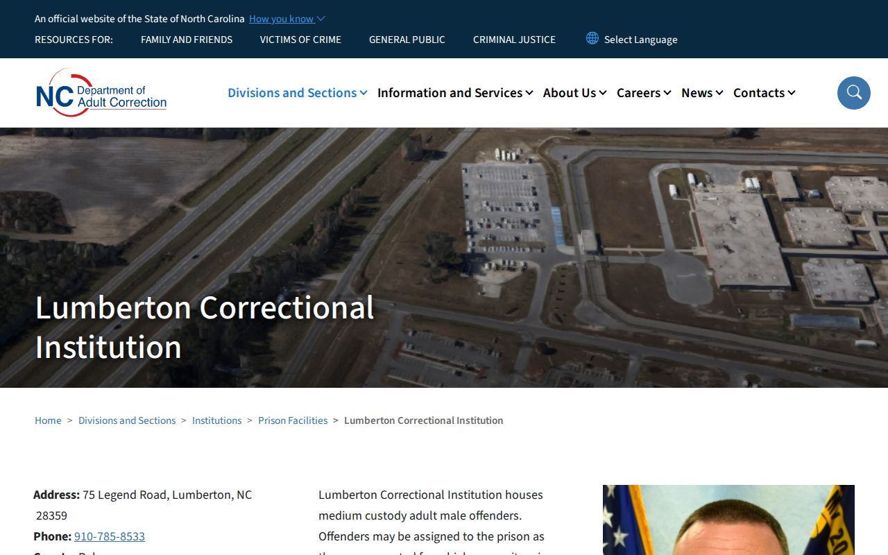 Official NCDAC page for Lumberton Correctional Institution