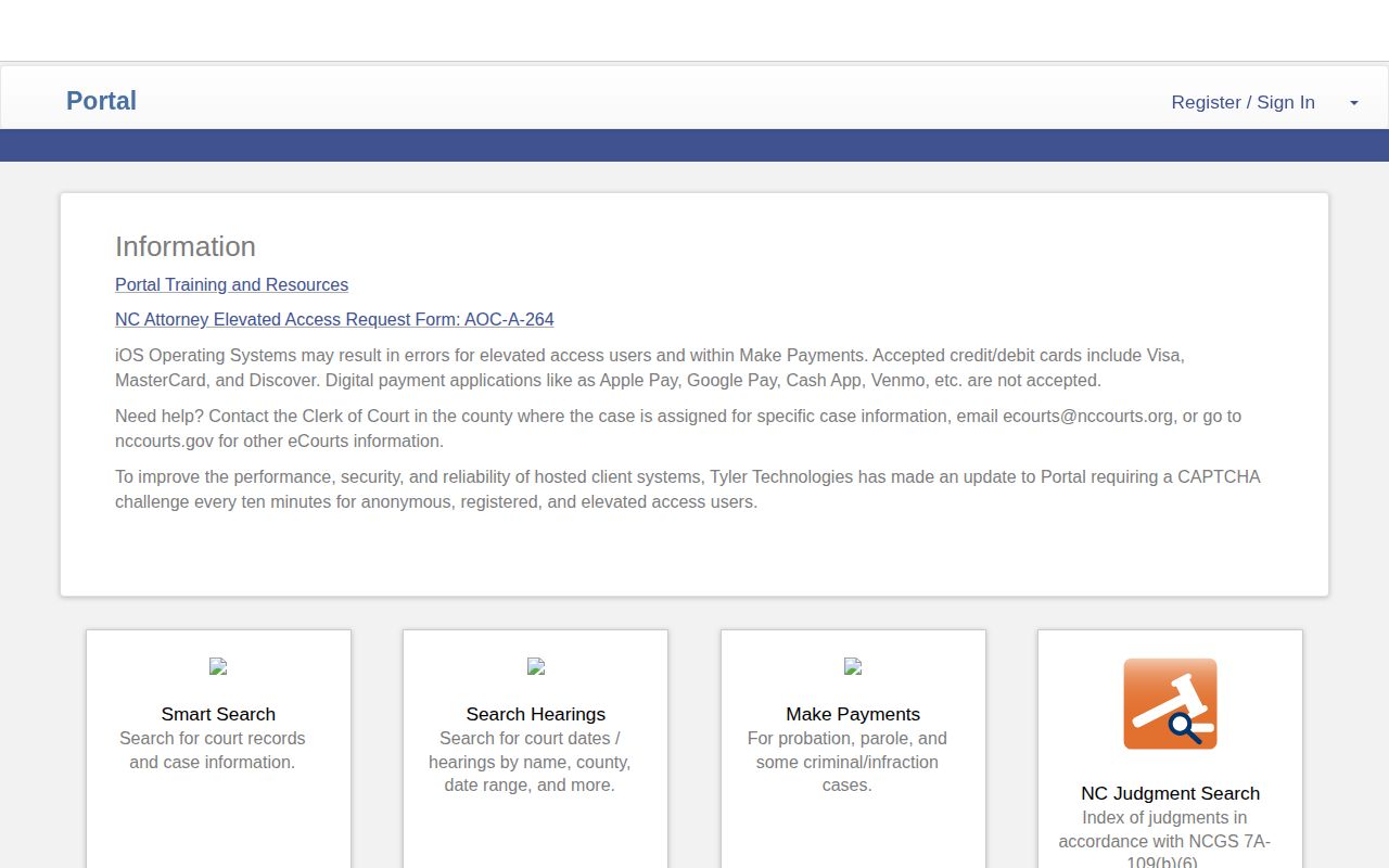 North Carolina eCourts Portal search for Robeson County court records