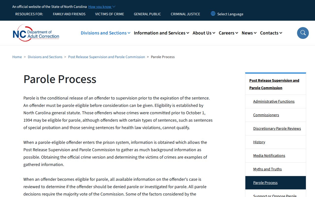 North Carolina sentencing rules for Robeson County projected release