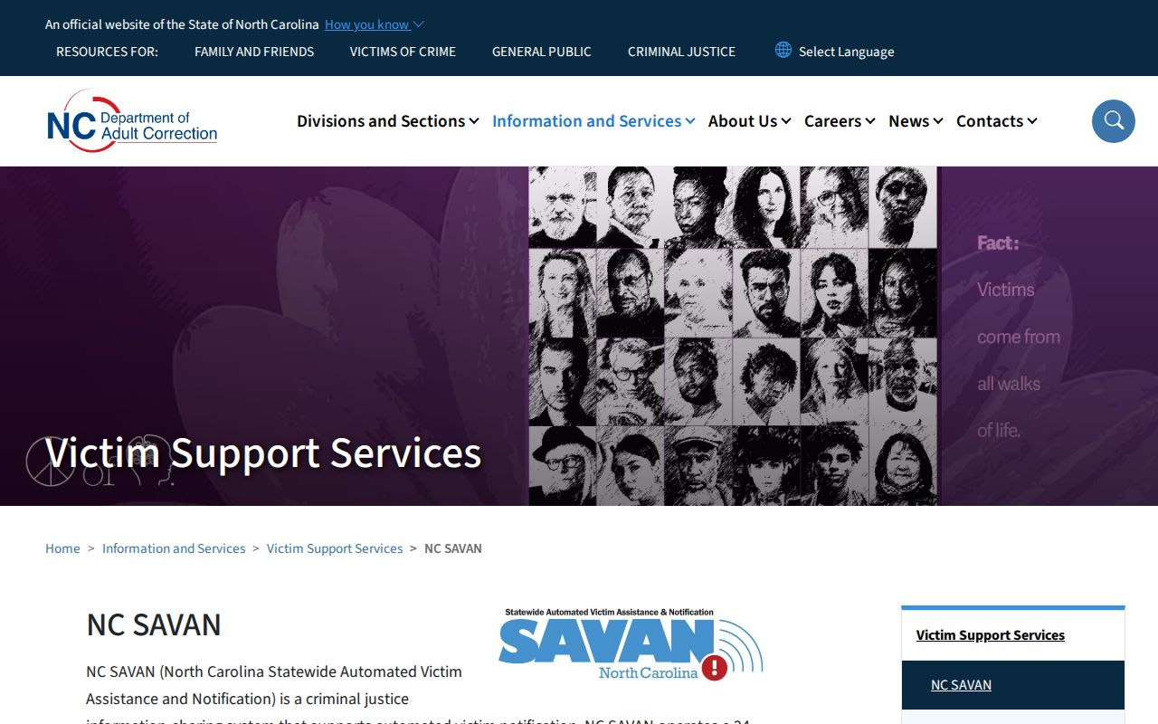 Robeson County release notification access through North Carolina SAVAN